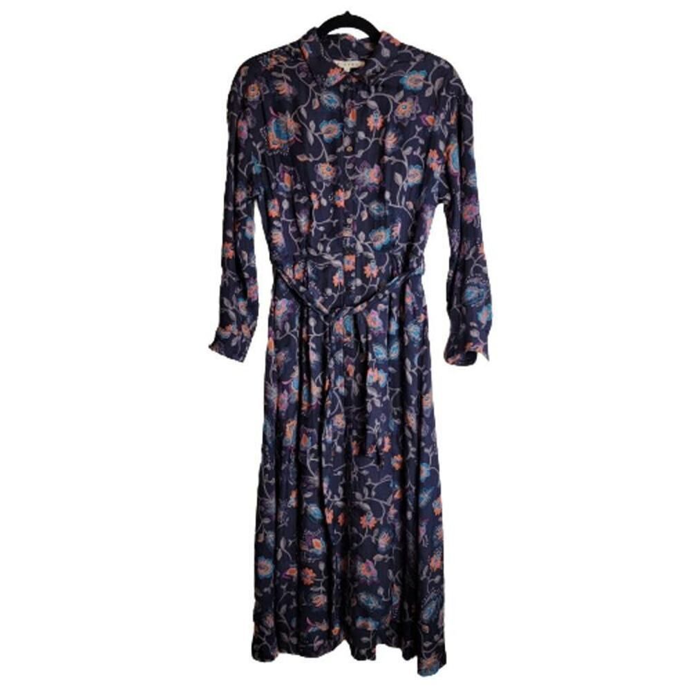 Xirena Silk Blend Long Sleeve Maxi Dress Pockets Size S Coastal